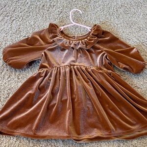 Velvet Ruffle Dress in Brown